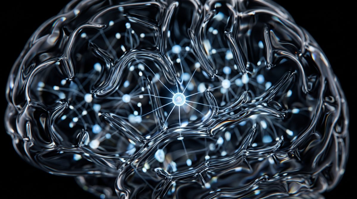 Dentro un cervello di vetro, punti di luce collegati da fili sottili